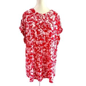 Dear Scarlett Red & White Abstract Print Blouse – Size 2X